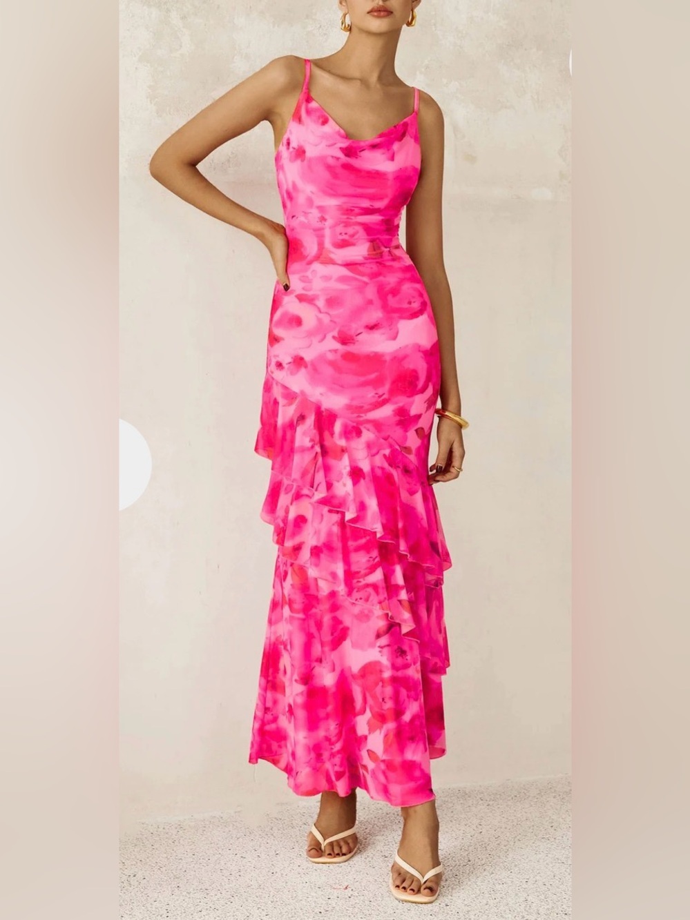 PRETTYGARDEN Maxi Dresses Floral Beach Sundress Spaghetti Strap Tiered wedding S